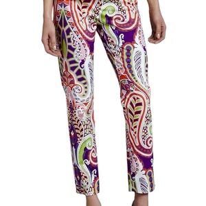 Lafayette 148 Pants Women Size 2 Paisley Tailrored Trousers Skinny Slim Colorful